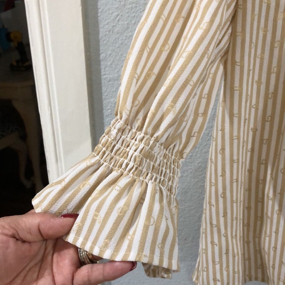 Michael kors blouse brown, gold, beige stripes, large - Picture 2 of 6